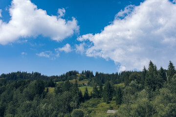 Wooden hotel in Carpathian mountains. Location: Zakarpattya region, Ukraine
