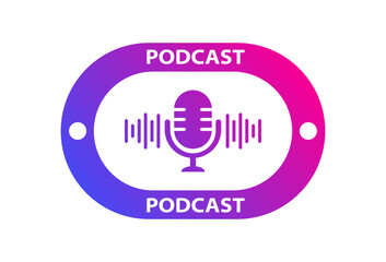 Podcast icon. Flat, purple, microphone icon, Podcast button. Vector icon