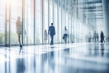 Blurred Business People In White Glass Office Background