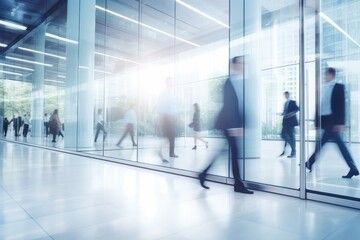 Blurred Image Of Business People Walking In Corporate Office. Сoncept Corporate Office, Business People, Blurred Image, Office Environment, Business Professionals