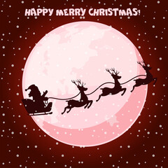 Obraz na płótnie Canvas Cartoon night moon with the silhouette of Santa Claus in the sleigh. greeting card for Christmas day or Happy New Year