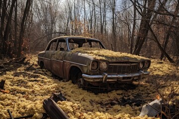 An Old Abandoned Car In The Woods