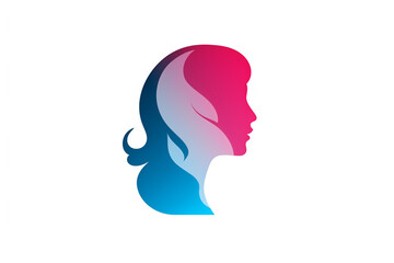 Beauty, fashion, make-up, hairstyle concept. Simple and minimalist colorful woman face silhouette logo. Side view of simple woman face colorful logo background with copy space