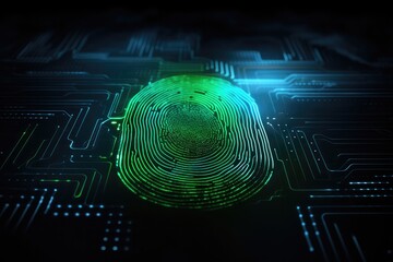 Detailed Glowing Fingerprint On Dark Technical Background