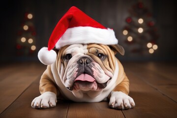A Bulldog Wearing A Santa Hat