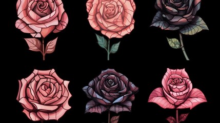 Beautiful roses on black background. Generative AI