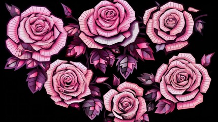 Beautiful roses on black background. Generative AI