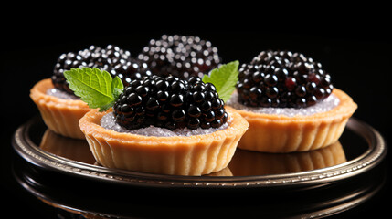 Tartlets with black caviar isolated on white background