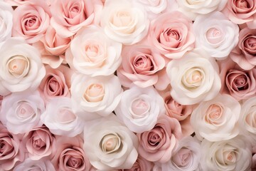 Obraz premium White and pink roses forming a beautiful backdrop. Generative AI