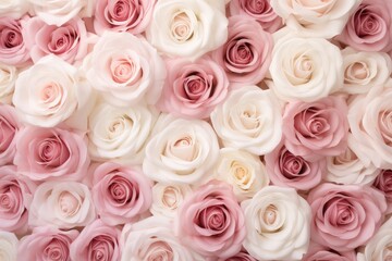 White and pink roses forming a beautiful backdrop. Generative AI