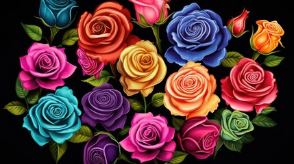Beautiful pink roses on a dark background. Generative AI