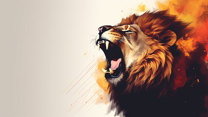 Portrait of a graceful roaring lion's face. - obrazy, fototapety, plakaty