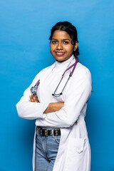 Beautiful indian young happy doctor woman on surgery hospital