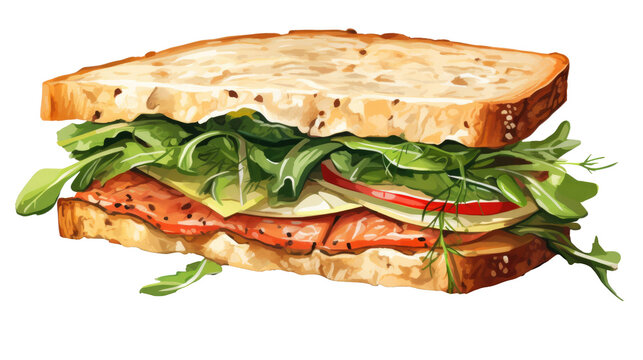 Sandwich hand drawn with watercolor painting style, transparent background