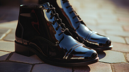 Black patent leather shoes - obrazy, fototapety, plakaty