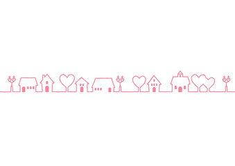 バレンタインをイメージした街並みの線画背景イラスト