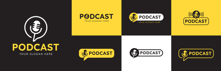 podcast bubble chat microphone logo - obrazy, fototapety, plakaty