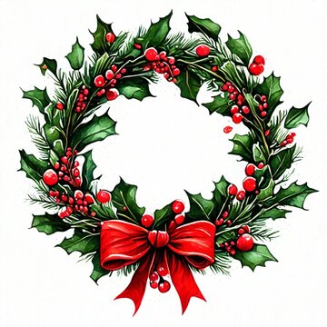 christmas wreath with holly and berries