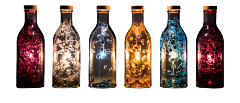 Set of Wine Bottle Table Lamps Isolated on Transparent or White Background, PNG