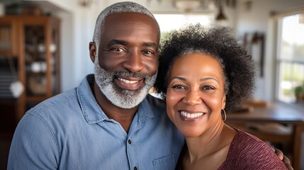 Portrait of loving mature Black couple smiling - obrazy, fototapety, plakaty