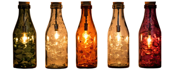 Wine Bottle Table Lamps Isolated on Transparent or White Background, PNG