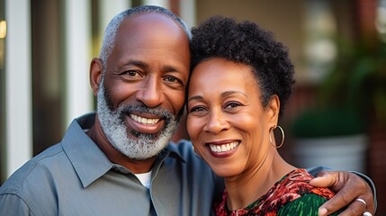 Portrait of loving mature Black couple smiling