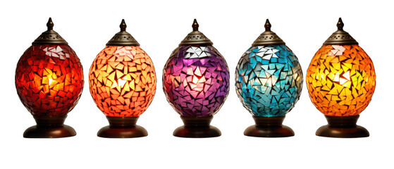 Colorful Mosaic Table Lamps Isolated on Transparent or White Background, PNG