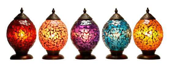 Colorful Mosaic Table Lamps Isolated on Transparent or White Background, PNG