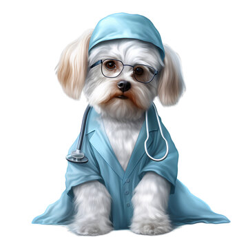 Dog dressed as a doctor, isolated on transparent background, PNG, 300 DPI 