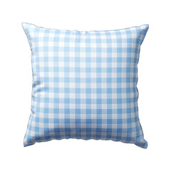 Single Baby Blue Gingham Pillow Isolated on Transparent or White Background, PNG