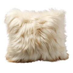 Single White Faux Fur Pillow Isolated on Transparent or White Background, PNG