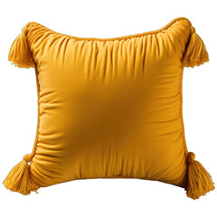 Single Mustard Yellow Pillow with Fringes Isolated on Transparent or White Background, PNG