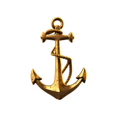 Golden anchor on transparent background, white background, isolated, material