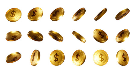 Gold Coins full set PNG. Transparent background