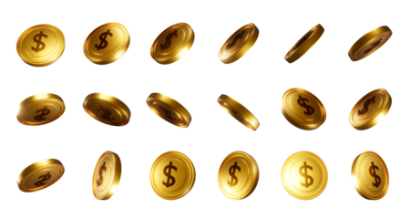 Gold Coins full set PNG. Transparent background