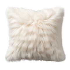 Single White Faux Fur Pillow Isolated on Transparent or White Background, PNG - obrazy, fototapety, plakaty