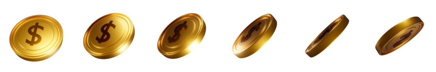 6 Gold Coins set PNG. Transparent background