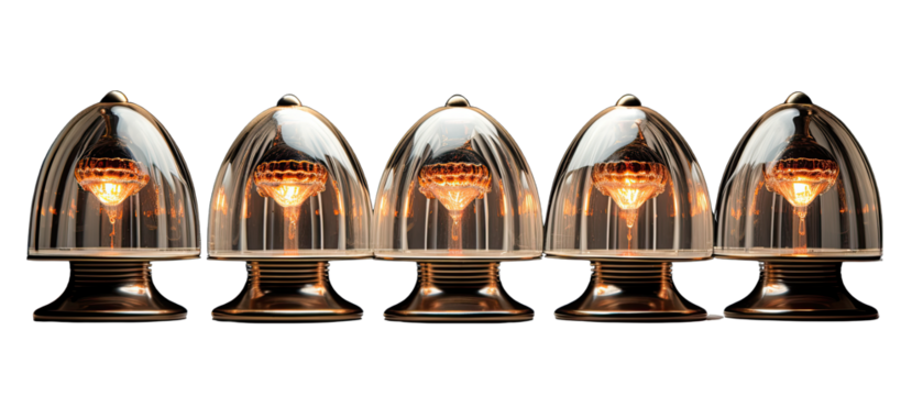 Set of Art Deco Table Lamps with Glass Shades Isolated on Transparent or White Background, PNG