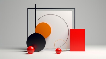 Minimalist Geometric Composition: A Bauhaus-inspired 3D Render Design, Showcasing Clean Lines and Simplistic Elegance.