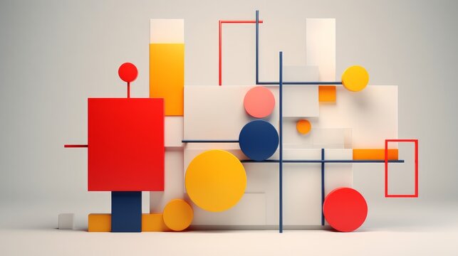 Minimalist Geometric Composition: A Bauhaus-inspired 3D Render Design, Showcasing Clean Lines and Simplistic Elegance.