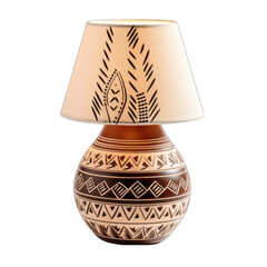 Single Terracotta Table Lamp with Southwestern Patterns Isolated on Transparent or White Background, PNG