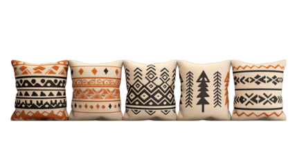 Tribal Patterned Pillows Isolated on Transparent or White Background, PNG