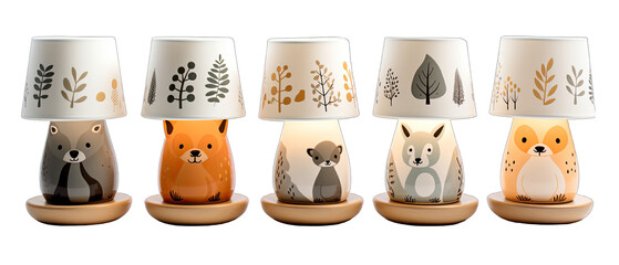 Children's Animal-themed Table Lamps Isolated on Transparent or White Background, PNG - obrazy, fototapety, plakaty