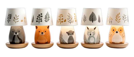 Foto op Plexiglas Children's Animal-themed Table Lamps Isolated on Transparent or White Background, PNG © L