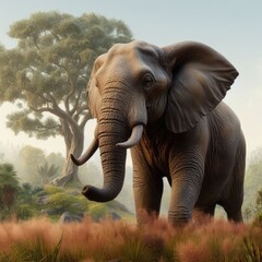 elephant in the wild with tree animal background photo