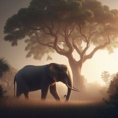 elephant in the wild with tree animal background photo