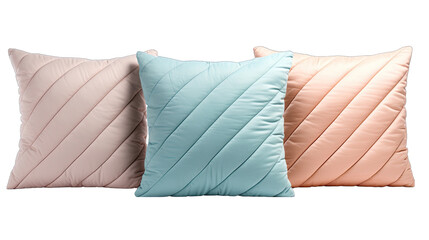 Quilted Pastel-Colored Pillows Set Isolated on Transparent or White Background, PNG