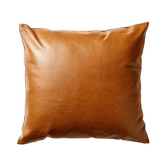 Single Brown Faux Leather Pillow Isolated on Transparent or White Background, PNG