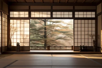 Schilderijen op glas japanese style room decoration architecture room with door in front of nature © Yoshimura