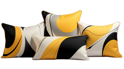 Geometric Black and Yellow Pillows Isolated on Transparent or White Background, PNG